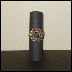 Vintage Blue Aurora Borealis Cluster Cocktail Ring